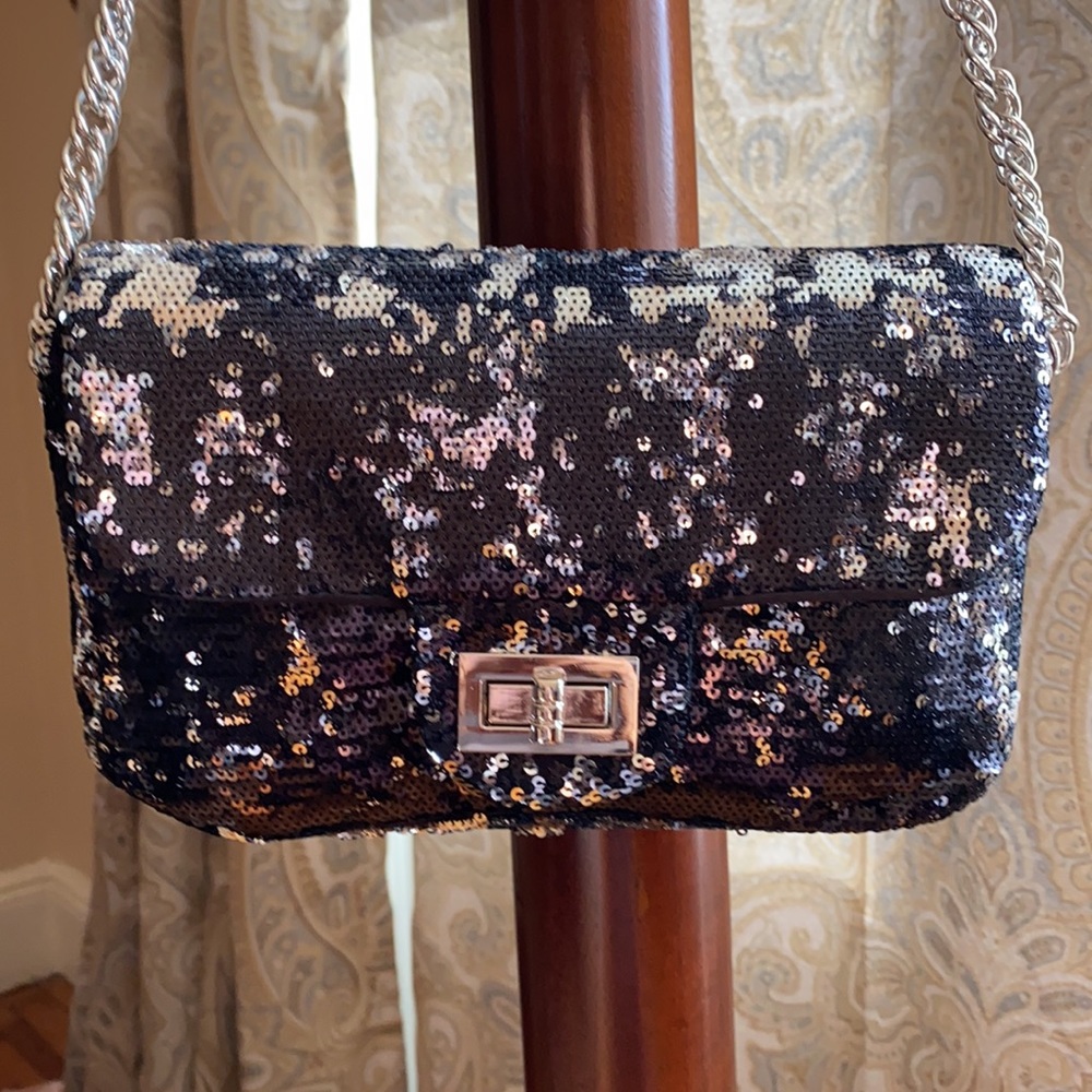 Street Level Black/Silver Movable Sequins Bag - REDUCED